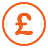 orange pound symbol in a circle representing currency value including eleven pounds