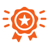 orange badge with star and ribbons representing achievement and recognition for the top 12 awards or milestones